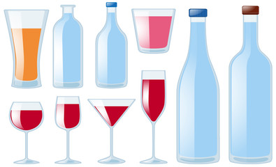 Different types of glasses and bottles