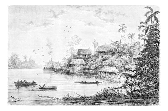 View of the Town of Cuembi along the Ica River in Amazonas, Braz