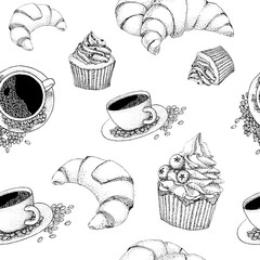Vector seamles black and white coffee pattern - 125669480