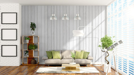 Modern bright interior . 3D rendering