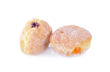 doughnut stuffed with blueberry and orange jam on white backgrou