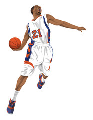 Vector of basketball player going for a slam dunk. © Morphart