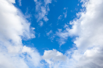 Naklejka na ściany i meble Blue sky with a lot of white puffy clouds