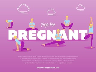 Yoga for pregnant vector illustration. Young pregnant woman doing relaxation exercise. Expectant mother doing yoga. Sport, fitness, people and healthy lifestyle concept. Meditating in lotus pose