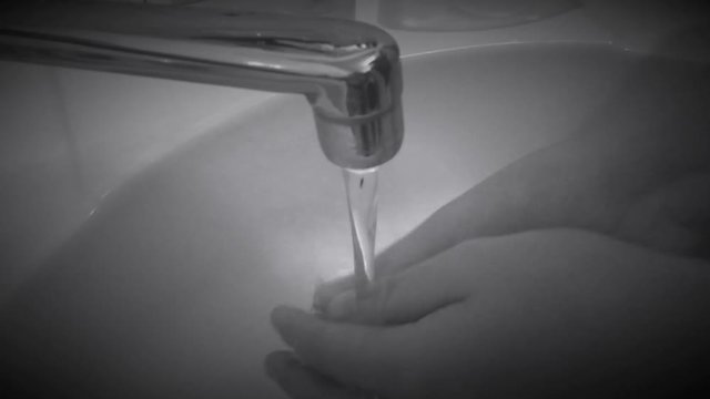 Washing of hands with soap. Retro style