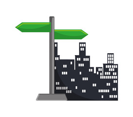 Obraz premium Road sign and buildings icon. City urban and information theme. Isolated design. Vector illustration