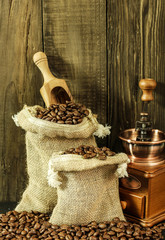 Fresh coffee beans with Coffee grinder