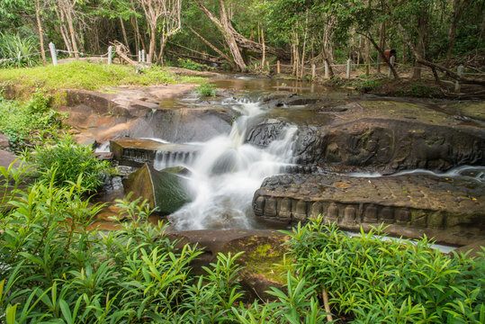 Kbal Spean the mystery waterfall on Kulen mountains range of the ancient Khmer empire  in Siem Reap province of Cambodia.