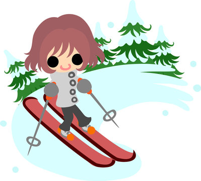 The cute illustration of autumn and winter -Ski-
