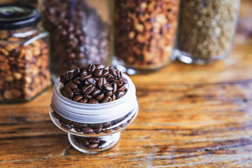 Coffee on grunge wooden background.