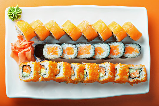 Salmon rolls above view