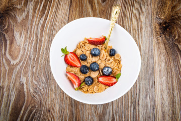 Healthy breakfast on wooden background