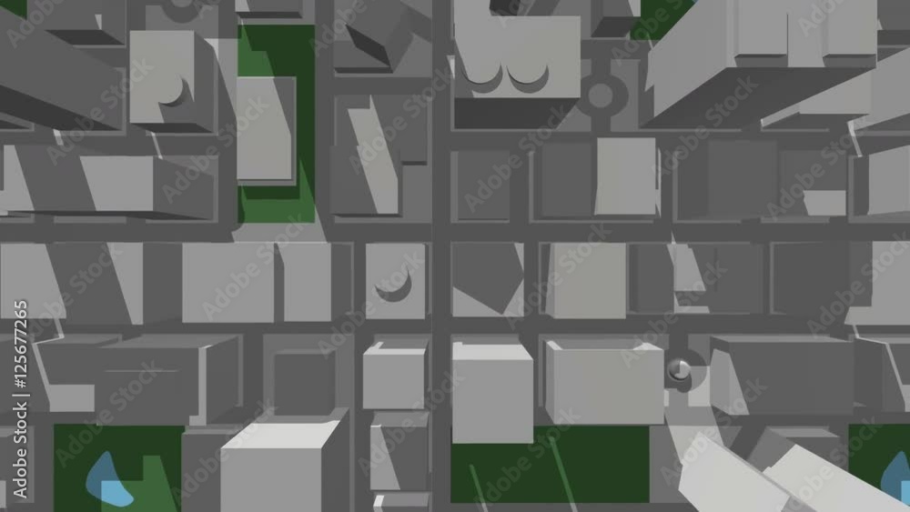 Poster seamless looping animation of a 3d city map top shot