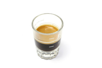 Hot coffee espresso shot white background
