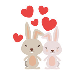 Little couple of animals concept about cute rabbits in love design with red hearts. vector illustration 
