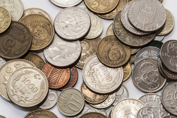Collection of old coins from all over the world