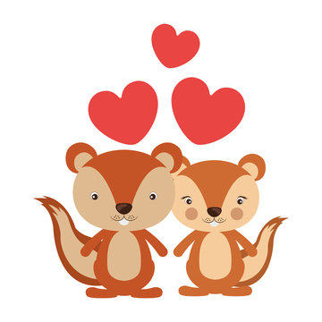 Little couple of animals concept about cute squirrels in love design with red hearts. vector illustration 
