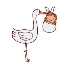 cartoon Stork with little baby girl. colorful design, vector illustration.