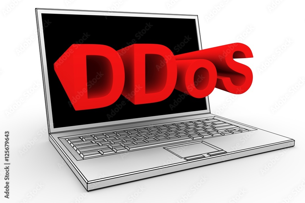 Poster ddos in the form of text from notebook 3d illustration