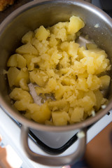Mashed potatoes in pot, top view