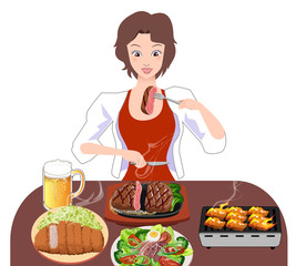 ステーキを食べる女性