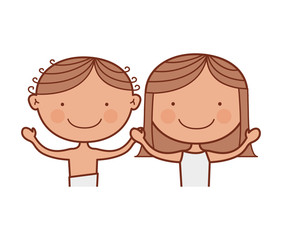 cartoon couple of boy and girl smiling over white background. vector illustration
