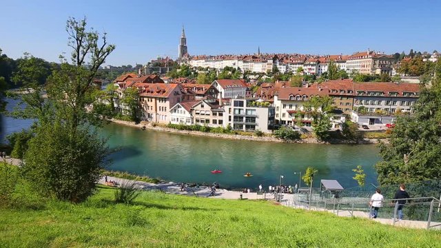 Funicular on the bank of Aare river in the Bern city center. Bern is capital of Switzerland and fourth most populous city in Switzerland.