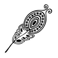 Vector hand drawn illustration, decorative ornamental stylized feather. Black and white graphic illustration isolated on the white background. Inc drawing silhouette.