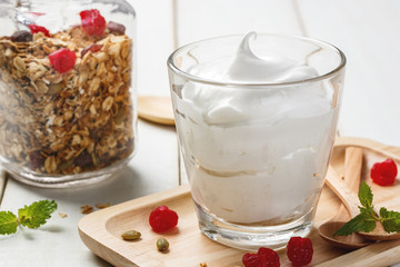 Homemade yogurt with granola, dried fruit and nuts bio - most he
