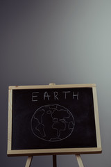 earth written on blackboard with earth symbol, background, high