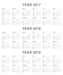 Simple Calendar template for 2017 to 2019