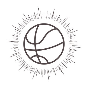 basketball ball sport equipment icon with  sunburst over white background. vector illustration