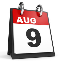 August 9. Calendar on white background.