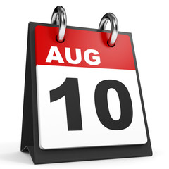 August 10. Calendar on white background.