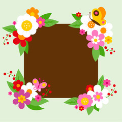 Flower frame and butterflies. Vector illustration background