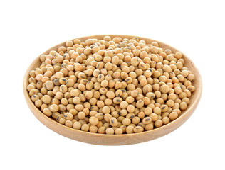 soy bean in wood plate isolated on white background