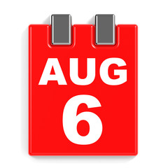 August 6. Calendar on white background.