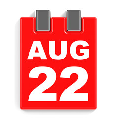 August 22. Calendar on white background.