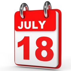 July 18. Calendar on white background.