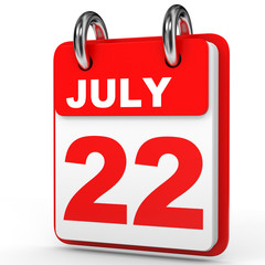 July 22. Calendar on white background.