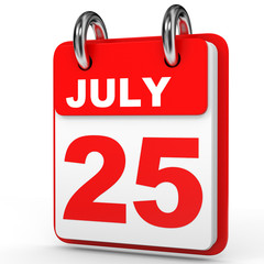 July 25. Calendar on white background.