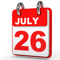 July 26. Calendar on white background.
