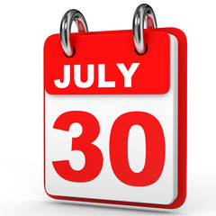 July 30. Calendar on white background.