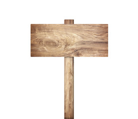 Wooden sign isolated on white.