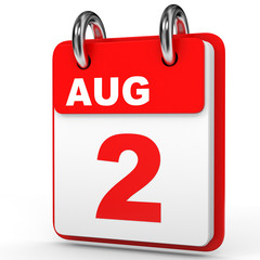 August 2. Calendar on white background.