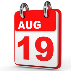 August 19. Calendar on white background.