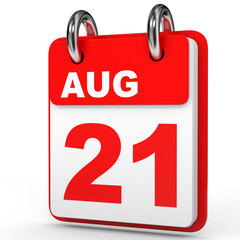 August 21. Calendar on white background.