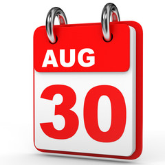 August 30. Calendar on white background.