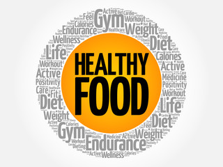Healthy Food word cloud collage, health concept background