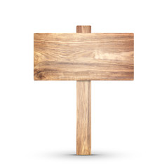 Wooden sign isolated on white.